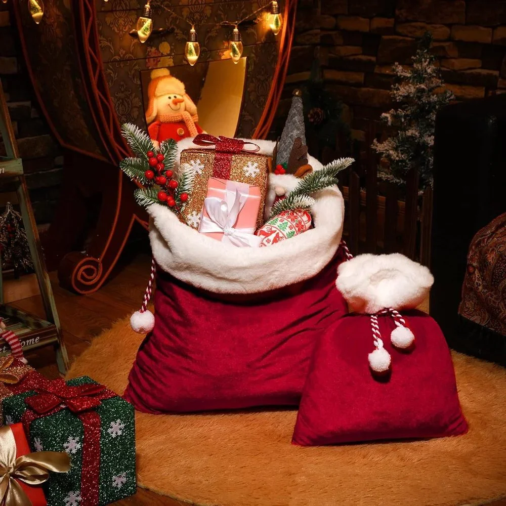 2 Pieces Christmas Velvet Santa Bags Christmas Gift